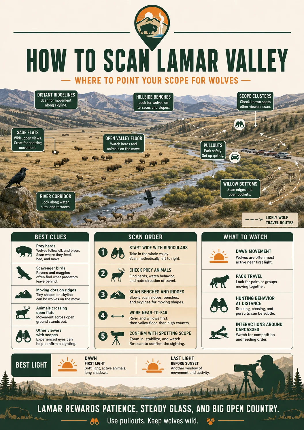 How to scan Lamar Valley for wildlife