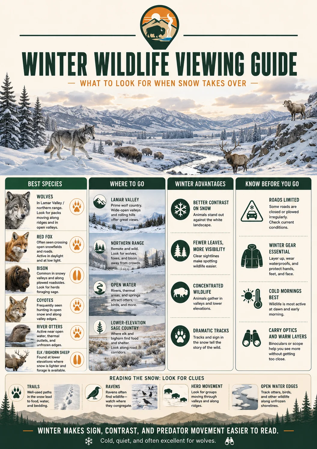 Yellowstone winter wildlife viewing guide